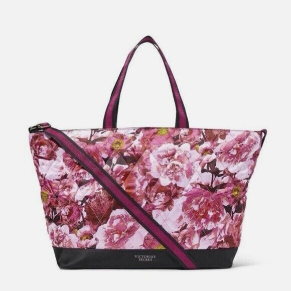 Victoria's Secret Pink Floral Flower Quilted Nylon Weekender Tote Bag NWT - Picture 1 of 10